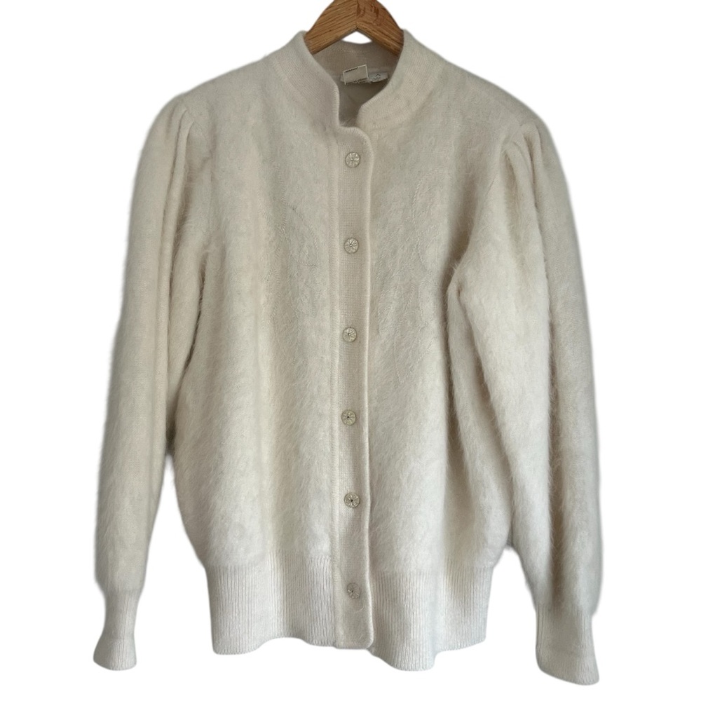 🤍Elegant Vintage Angora Wool Soft White Button-Up Cardigan Sweater